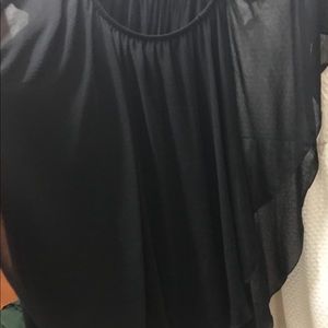 Black  sleeveless shirt, has a black overlay